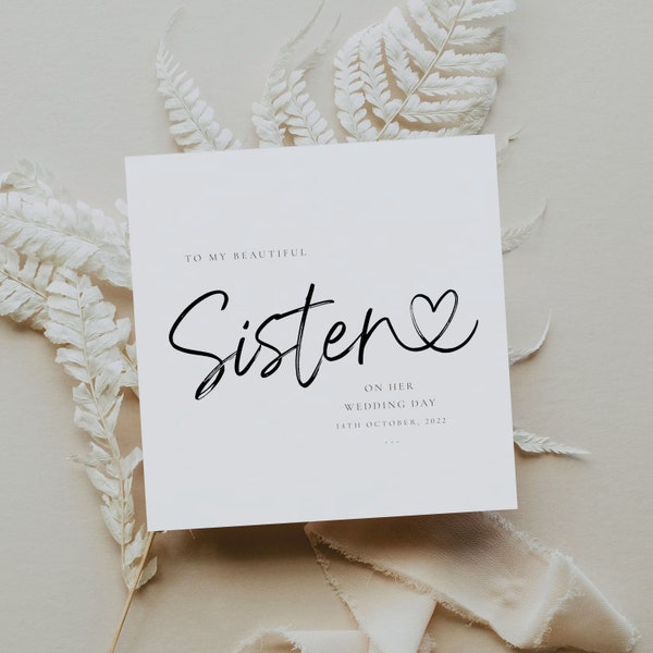 To My SISTER on HER Wedding Day | Elegant Heart Script Script | To My Sister Wedding Card | To my Sister Card | Sister Card | Sibling Card