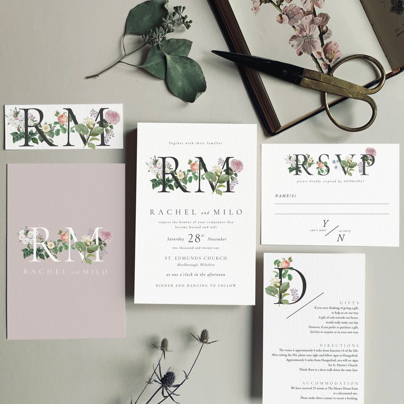 KATIE Vintage Floral Wedding Invitations, Wedding Invites, Wedding Invite, Botanical Wedding Invitation Rustic Floral Invite-Sample image 2