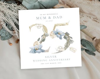 Jolie Carte D'anniversaire En Argent Pour Maman Et Papa – 25 Ans