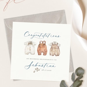 Tarjeta personalizada de felicitación para abuelos / Tarjeta de felicitación para recién nacidos / Tarjeta de felicitación para abuelos / 148 x 148 mm / Tarjeta de bienvenida a los abuelos / Tarjeta de felicitación para recién nacidos