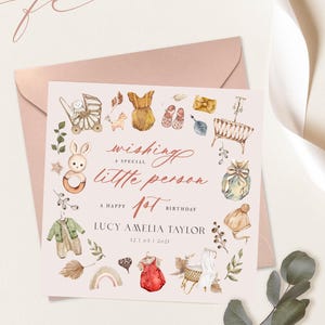 Carte de premier anniversaire personnalisée, carte de 1er anniversaire de fille personnalisée, carte de couronne bohème, carte de petite-fille, carte de nièce, carte de filleule