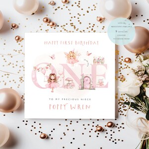 Carte d'anniversaire FAIRY PRINCESS, un, deux, trois, quatre ans, 1, 2, 3, 4 ans. Anniversaire clé, carte d'anniversaire ballerine, fées, rose, PERSONNALISABLE