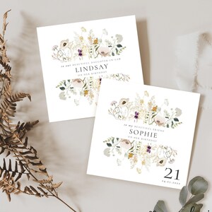 21e anniversaire JOYEUX PERSONNALISÉ | Jalon, carte d'anniversaire fleurs printanières | Fille, maman, amie | Carte d'anniversaire florale| 30, 40, 50