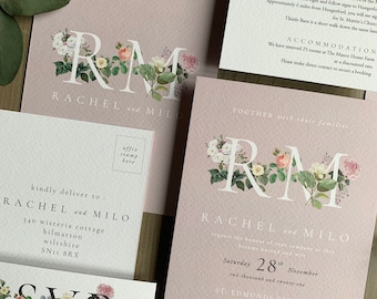 KATIE | Vintage Floral Wedding Invitations, Wedding Invites, Wedding Invite, Botanical Wedding Invitation Rustic | Floral Invite-Sample