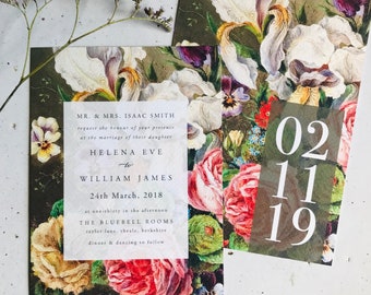 Vintage bloemen olieverfschilderij huwelijksuitnodigingen