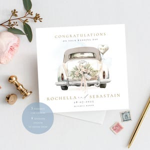 PERSONALISIERTE Hochzeitskarte, personalisierte Hochzeitskarte Just Married, Hochzeitskarte für Hochzeitsauto, Süßes Auto, 9 Umschlagfarben zur Auswahl aus VW Car