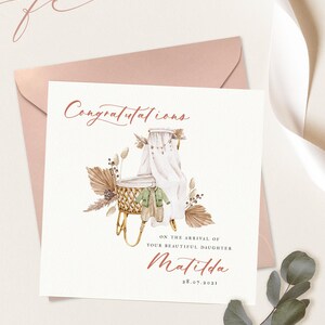Carte de vœux personnalisée Boho pour nouveau-né | Carte de félicitations | 148 x 148 mm | carte souvenir bébé | Carte de voeux pour un nouveau-né | Bienvenue dans le monde