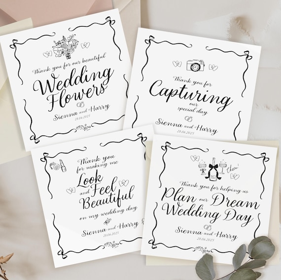 Wedding Vendor Thank You Cards,Capturing Our Day,Photographer Supplier Wedding Card,Flowers,Capturing,Make Up Artist,Wedding Cake,DJ,Vicar