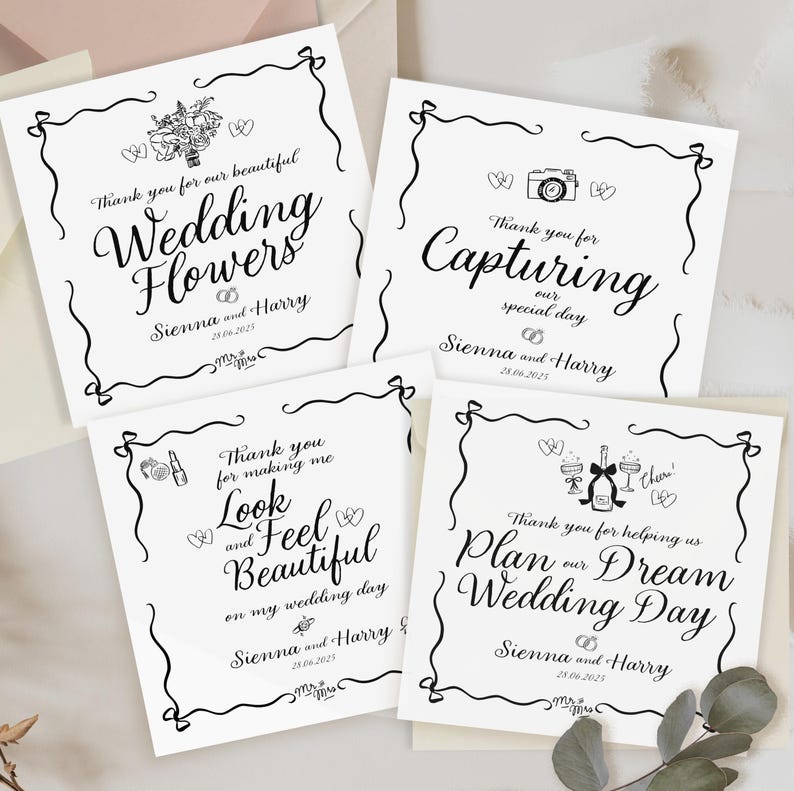 Wedding vendor card, Vendor thank you note, Personalised thank you card for vendors, Custom vendor thank you,