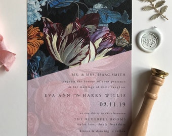 VICTORIA | Vintage Floral Oils Wedding Invitations, Wedding Invites, Wedding Invite, Botanical Wedding Invitation Rustic