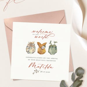 GEPERSONALISEERDE nieuwe baby-dochterkaart | Boho gefeliciteerd nieuwe ouders kaart | Dochterkaart | Mama en papa-kaart | Zoonskaart | Babykaart FE40