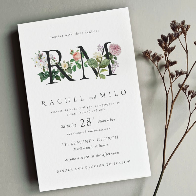 KATIE Vintage Floral Wedding Invitations, Wedding Invites, Wedding Invite, Botanical Wedding Invitation Rustic Floral Invite-Sample image 1