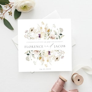 GEPERSONALISEERDE ENGAGEMENT-kaart |  Gefeliciteerd verlovingskaart | Je bent verloofd-kaart | Speciale kaart voor koppels | Op je verlovingskaart bloemen