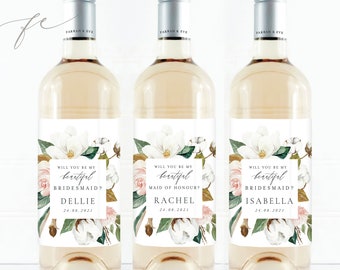 Thank You Wine Bottle Labels | Will You Be My Bridesmaid Wine Labels | Bridesmaid Gift Wine Labels|Bridesmaid Proposal Custom Labels FEWL03W