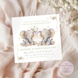 Petites-filles Jumelles de Zazzle.be Liste d'envies Vous avez des idées ? Carte de félicitations pour petite-fille, merci pour notre cadeau, cadeau pour petite fille, carte pour les parents, éléphant, nouveau bébé