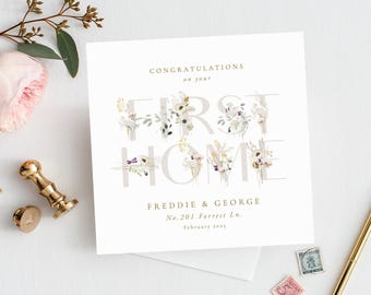 Félicitations pour votre première maison, félicitations, première maison, nouvelle maison, carte maison, carte de déménagement, carte florale de pendaison de crémaillère