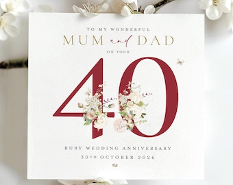 Personalised RUBY Wedding Anniversary Card, 40th Anniversary Card, Golden Wedding Card,40 Years Married Card, 25, 30, 40, 50 Ruby,