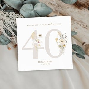 Carte d'anniversaire personnalisée joyeux 40e anniversaire | Carte d'anniversaire florale de jalon, de pavot | Fille, maman, amie | Carte d'anniversaire florale | 21, 18, 40, 50