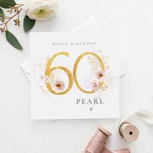 Carte d'anniversaire personnalisée JOYEUX 60e anniversaire | Carte d'anniversaire florale de printemps | Fille, maman, amie | Carte d'anniversaire florale | 21, 30, 40, 50 ans