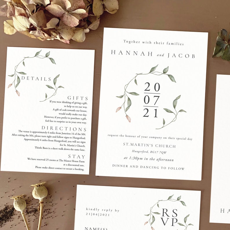 Wedding Invites Vintage Floral Wedding Invitations Wedding Invite Botanical Wedding Invitation Rustic|Floral-Sample WATERCOLOUR BUDS II