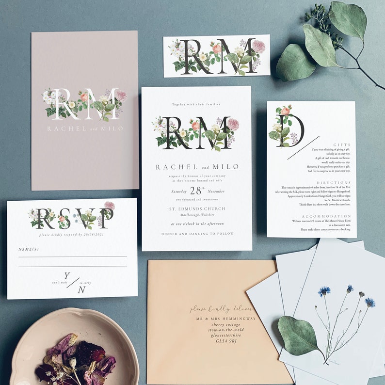 KATIE Vintage Floral Wedding Invitations, Wedding Invites, Wedding Invite, Botanical Wedding Invitation Rustic Floral Invite-Sample image 9