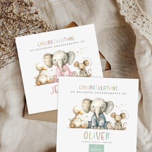 Gefeliciteerd met het worden van GROOTOUDERS Gefeliciteerd babykaart, grootouderskaart, nieuwe babykaart, babyjongen, babymeisje, nieuwe ouders, olifant