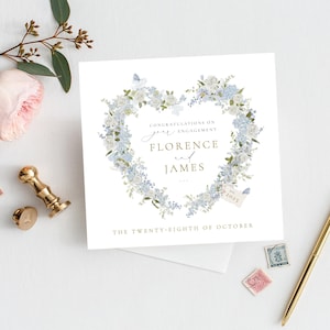 PERSONALISIERTE Braut-Bräutigam-Hochzeitskarte | Blaue Herz-Kranz Hochzeitstag Karte |Mr & Mrs | Just Married|Glückwunschkarte