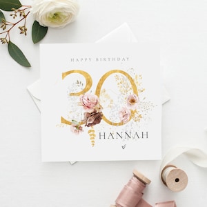 Carte d'anniversaire personnalisée joyeux 30e anniversaire|Jalon, carte d'anniversaire fleurs printanières|Fille, maman, amie|Carte d'anniversaire florale|21,30,40,50e