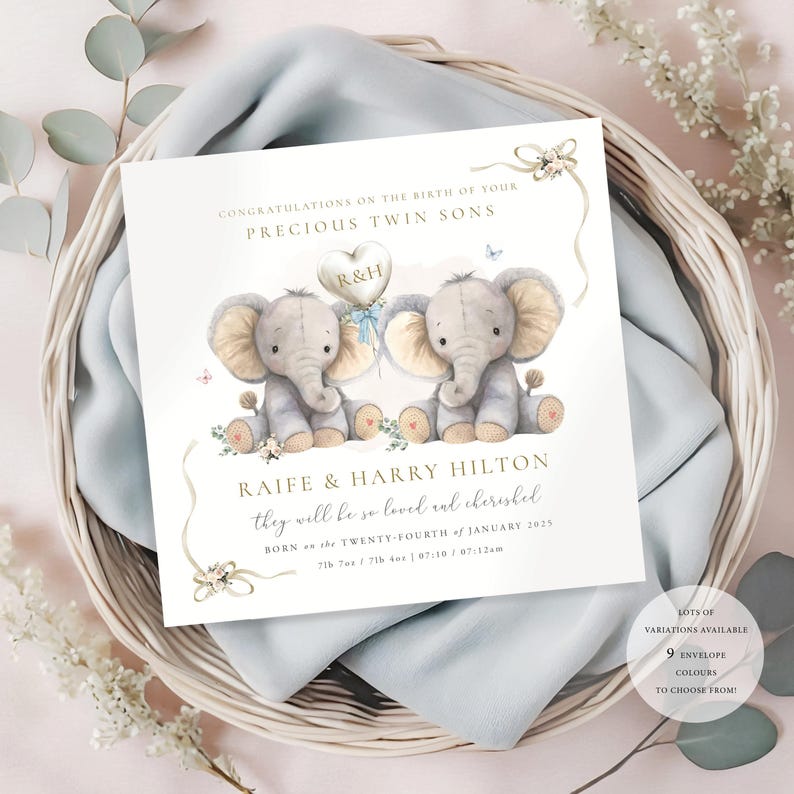 New baby sons card, Baby sons card, sons birth, baby sons card, New arrival granddaughter, It's a girl granddaughter, Newborn sons, Congratulations baby granddaughter, baby elephant, new mummy and daddy