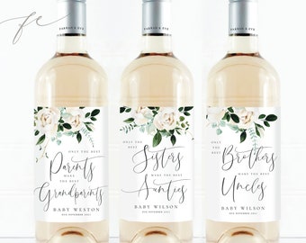 PREGNANCY Announcement Wine Labels, Bay Due Wine Bottle Label, Best Parents,Sisters,Brothers Make Best Aunties, Uncles Make The Best |FEWL19