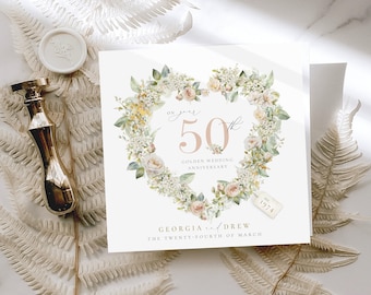 Carte d'anniversaire de mariage en or, carte du 50e anniversaire, carte de mariage en or, carte de mariage de 50 ans, 25, 30, 40, 50 rubis, anniversaire de mariage platine