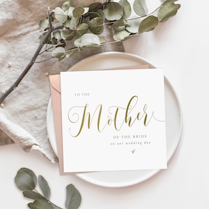 PROMO Gold Script Aan De Moeder van de Bruid Kaart, Vader van de Bruid, Trouwdag Dank u Kaart, Schoonouders Kaart, Ouders Kaart