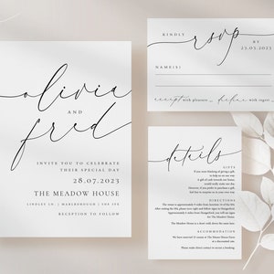 Wedding INVITATION | Modern Script Wedding Invitations,Wedding Invites,Wedding Invite,Script Wedding Invitation Black and White,Sample Pack