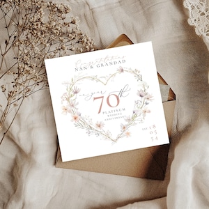 PLATINA huwelijksverjaardag kaart, 70e verjaardag kaart, gouden bruiloft kaart, 70 jaar getrouwd kaart, 25, 30, 50, 40 zilver, platina, diamant