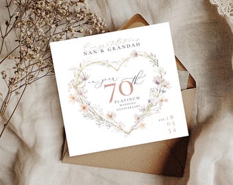 Carte d'anniversaire de mariage PLATINE, carte du 70e anniversaire, carte de mariage en or, carte de mariage de 70 ans, 25, 30, 50, 40 argent, platine, diamant