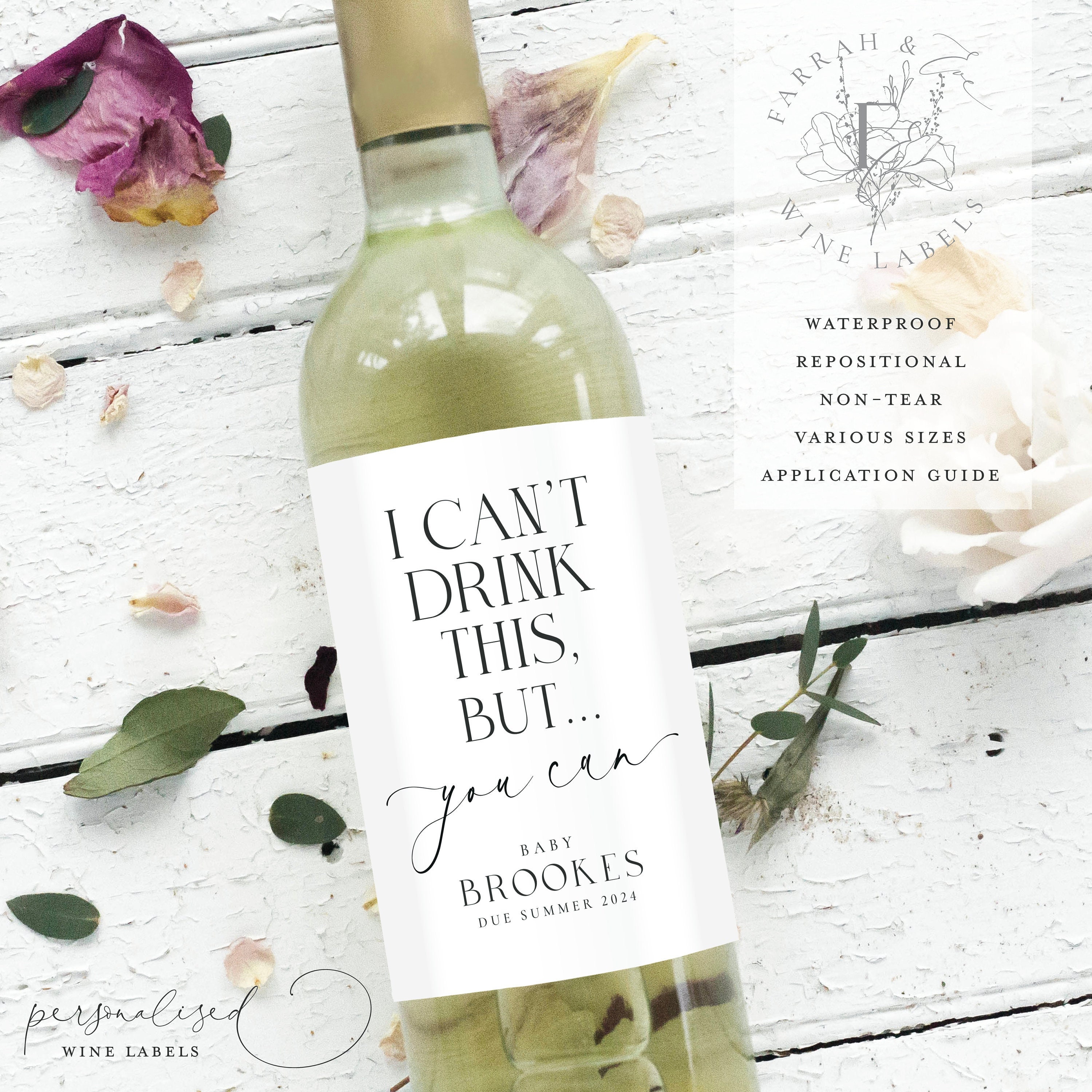 PERSONALISED I CAN'T DRINK This But You Can Wine Label,Pregnancy Announcement,Champagne Label,Baby Announcement Wine Label,We're Pregnant