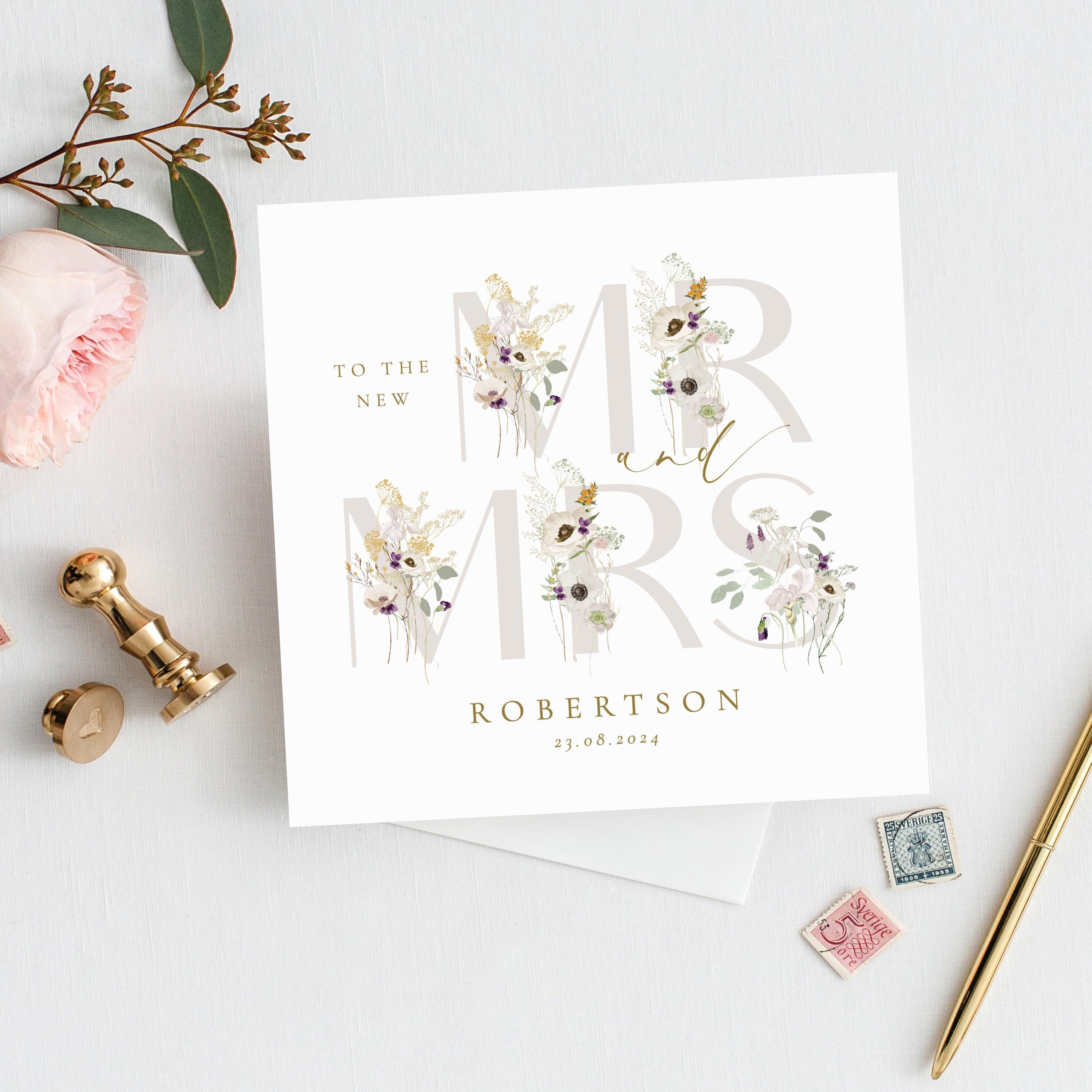 Hochzeitskarte "Mr & Mrs" – Botanisches Wildblumen-Design, 148x148 Mm, Mit Umschlag