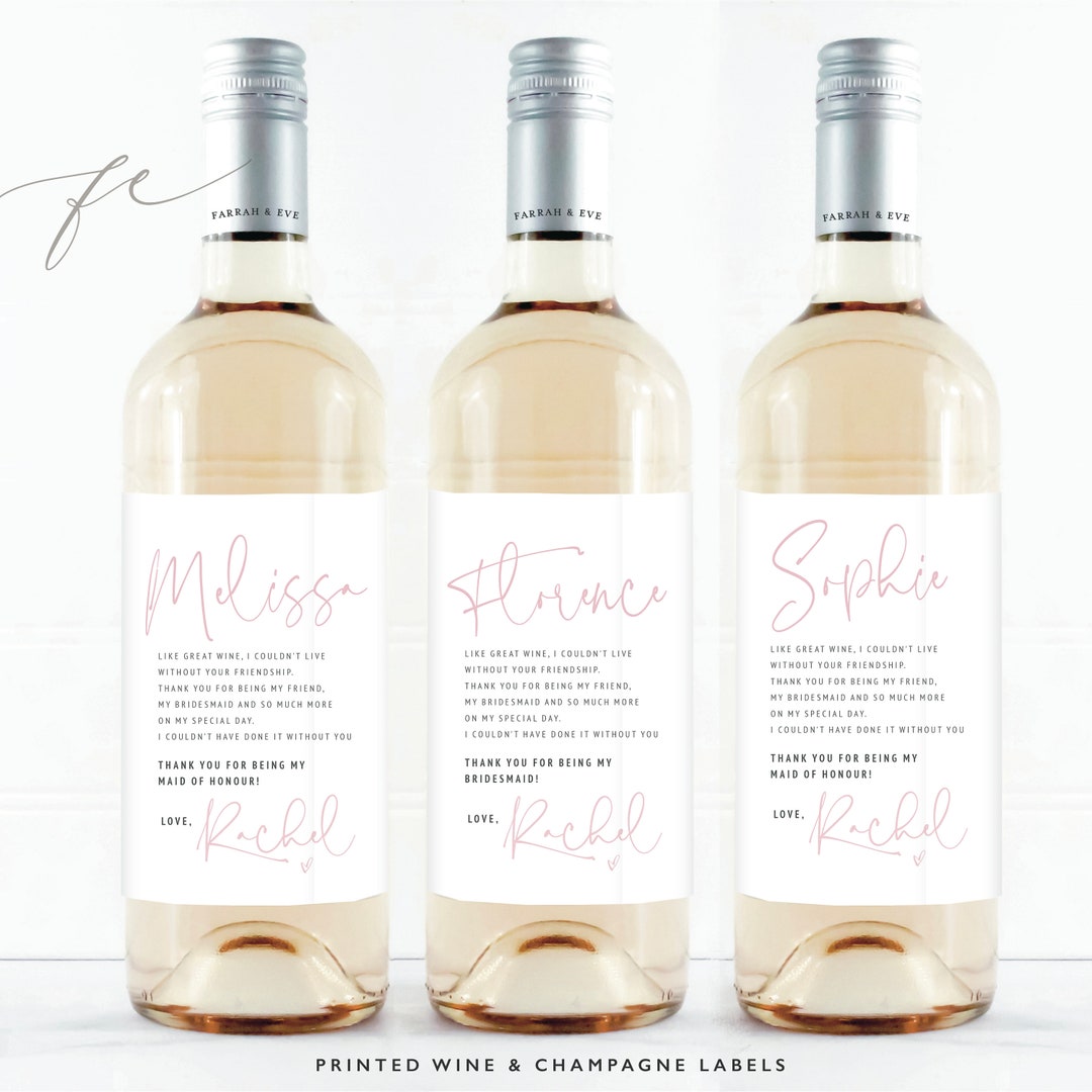Bridesmaid Wine Labels Thank You Wine Bottle Labels bridesmaid Gift ...
