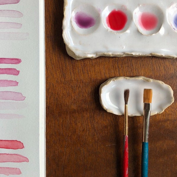 Paint Brush Tray | Small | Ceramic | Paint Supply | Paint Brush Holder | Paint Brush Rest | White | Artist Studio Accessory