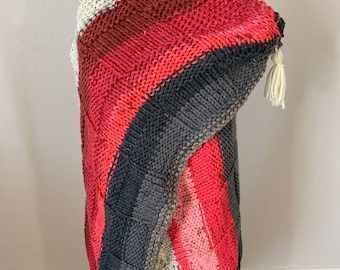 Hot Pink and Gray Blanket with Tassels