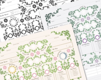 Floral DnD 5e Character Sheet: Druid, Ranger, Cleric (Printable PDFs)