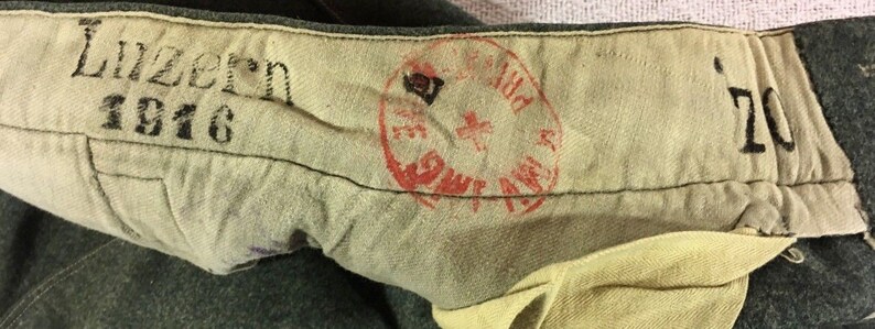 Vintage Swiss Military World War II Wool Blue Green Infantry Trousers Pants