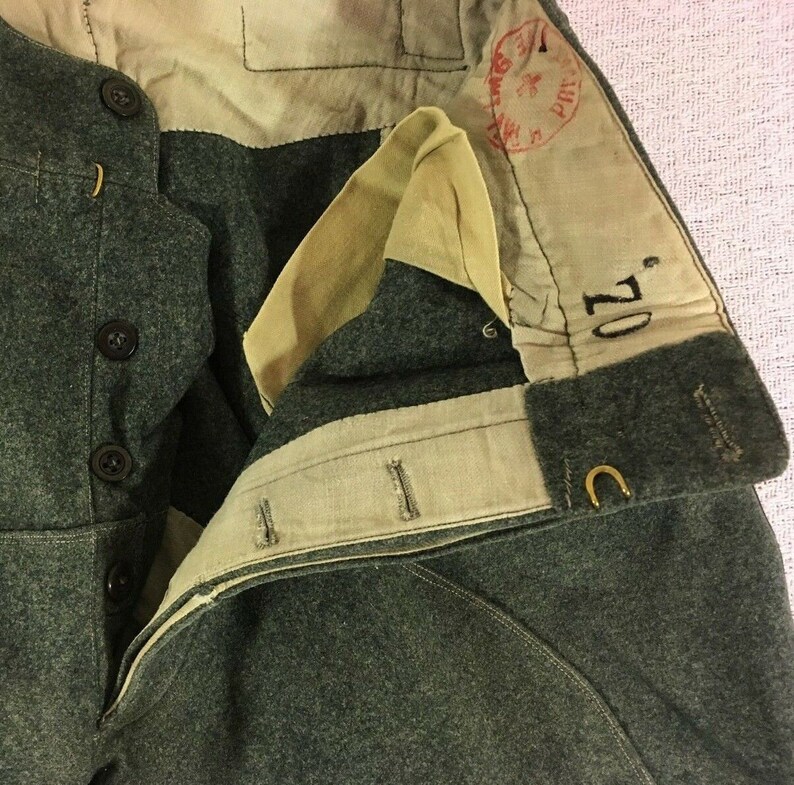 Vintage Swiss Military World War II Wool Blue Green Infantry Trousers Pants