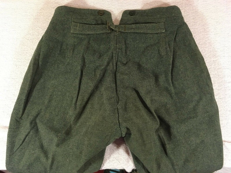 Vintage Swiss Military World War II Wool Blue Green Infantry Trousers Pants