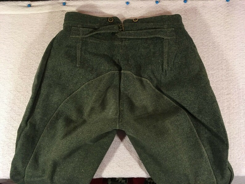 Vintage Swiss Military World War II Wool Blue Green Infantry Trousers Pants