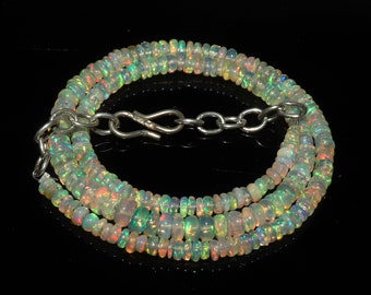 Natural Ethiopian fire opal beaded necklace with sterling silver white opal beads 3 to 5 mm