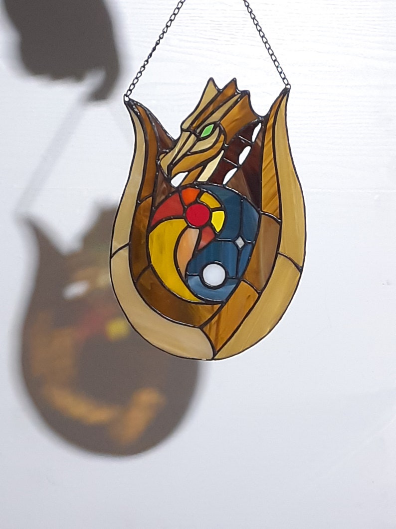 Stained Glass Dragon Suncatcher Sun and Moon Yin Yang Glass Etsy