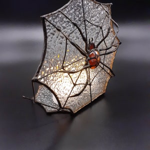 Gothic Stained Glass Spider Web, Jumping Spider Tealight Holder, Mirkwood Spider Stained Glass Suncatcher, Gothic Home Decor Halloween Decor image 7