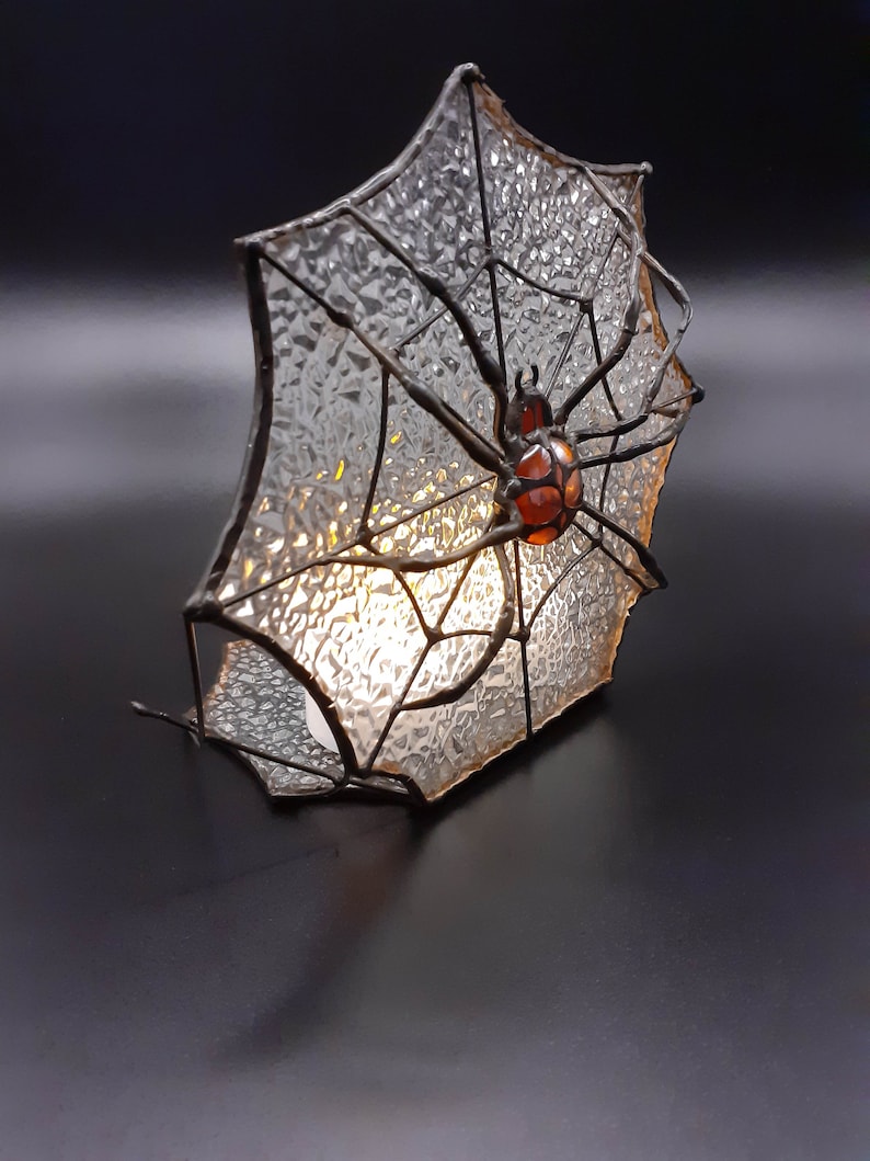 Gothic Stained Glass Spider Web, Jumping Spider Tealight Holder, Mirkwood Spider Stained Glass Suncatcher, Gothic Home Decor Halloween Decor image 7