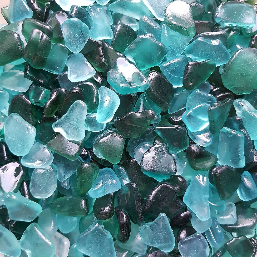 Beach Combed Sea Glass in Bulk Teal Colors Mix 0.6 1.2 Inch Sea Glass